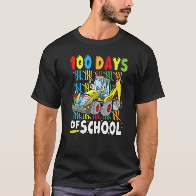 Grävare 100 Dagar Skola Lärare T Shirt (Framsida)