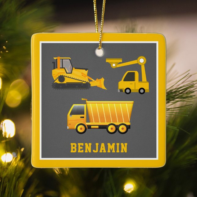 Grävare Dumpsvagnar Konstruktion Tema Barnrum Julgransprydnad Keramik (Skapare uppladdad)