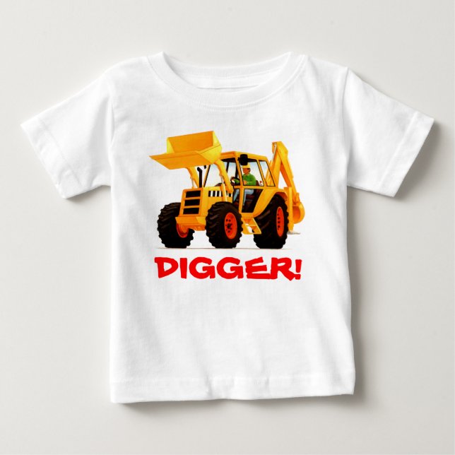 Grävare för gult för barnanpassningsbarnamn t-shirt (Framsida)