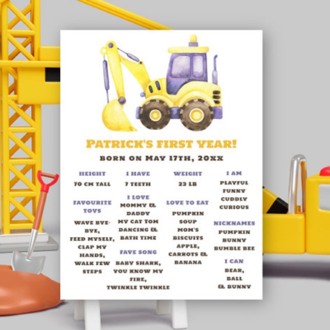 Grävare Lastbil första födelsedag Milestone Birthd Poster (Skapare uppladdad)
