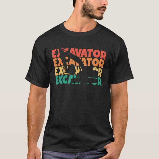 Grävare Retro Text Laddare Grävlastare Operatör T Shirt (Framsida)