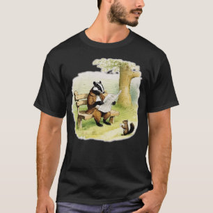 grävare sitta på en bänk som läste en tidning t shirt