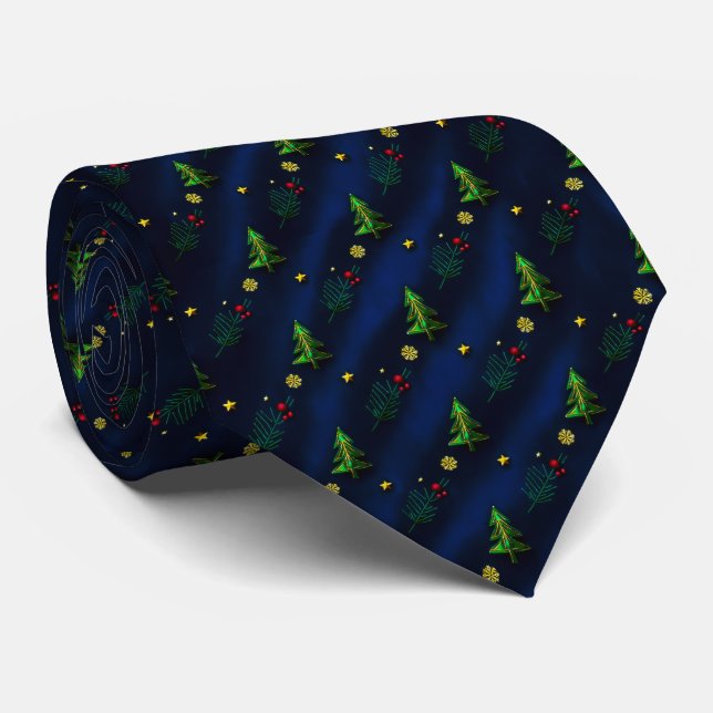 Gravata padronagem natal, azul, verde,dourado slips (Rullad)