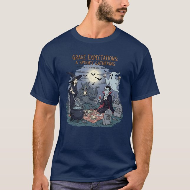 Grave Expections" Spooky Gathering Halloween T Shirt (Framsida)