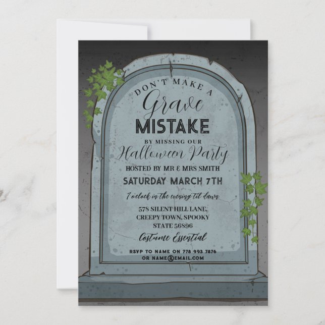 Grave Mistake Graveyard Gothic Halloween Inbjudningar (Framsida)