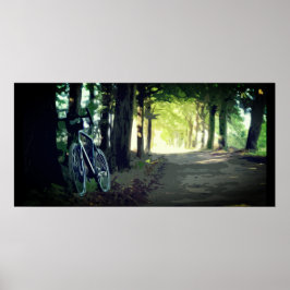 Gravel Cycle på en övergiven väg i skuggan poster