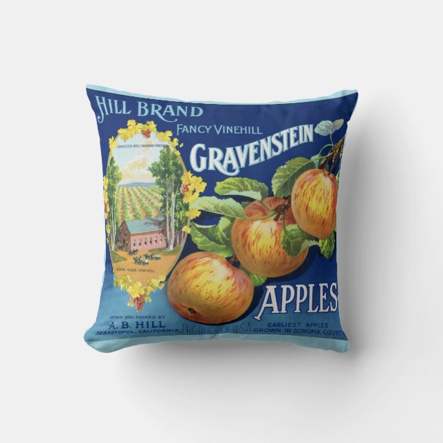 Gravenstein Apple Vintage Etikett Kudde (Framsida)