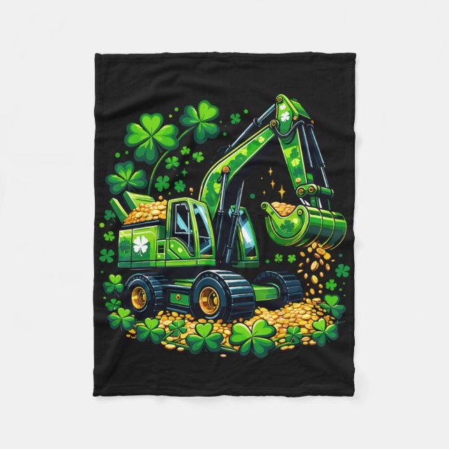 Gräver Lycka Shamrock St Patricks Grävmaskin Barn  Fleecefilt (Framsidan)