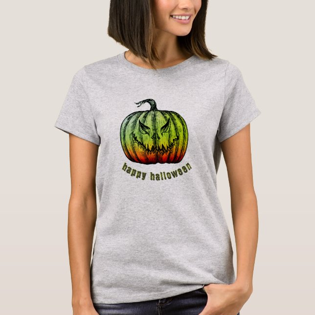 Graverad Jack-o-lantern Halloween T-Shirt (Framsida)