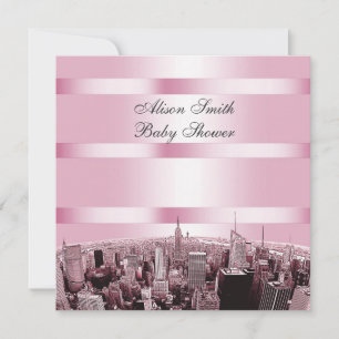 Graverad NYC Siluett 2 Svart Rosa Baby Shower Inbjudningar