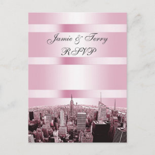 Graverad NYC-siluett 2 Svart Rosa RSVP 1 Inbjudan Vykort