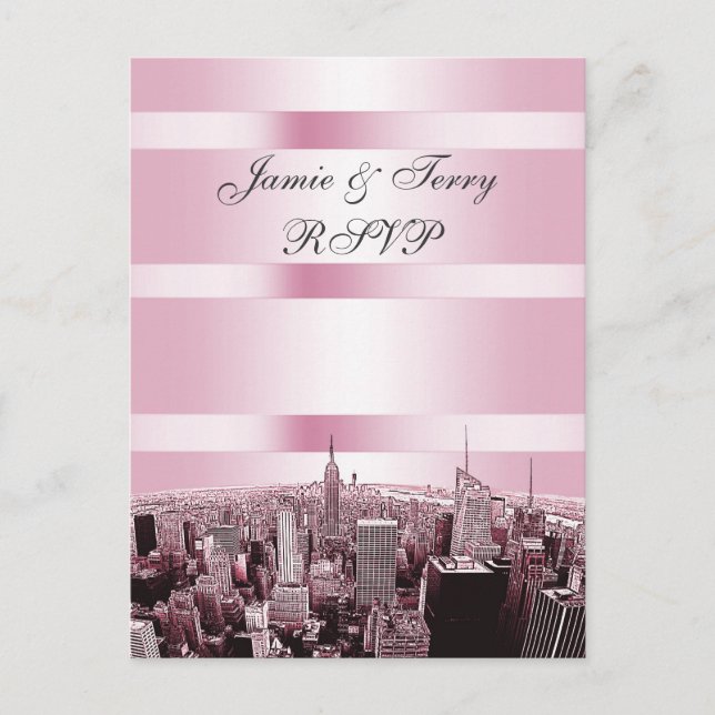 Graverad NYC-siluett 2 Svart Rosa  RSVP 1 Inbjudan Vykort (Framsida)