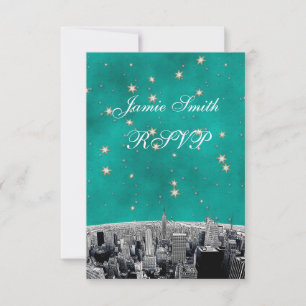 Graverad NYC Siluett 2 Teal Guld Stjärna RSVP med OSA Kort