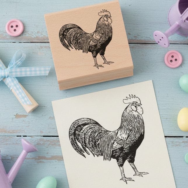 Graverad Tuppstämpel för Konst och Hantverk Stämpel (Crafty wooden art rooster stamp🐓)