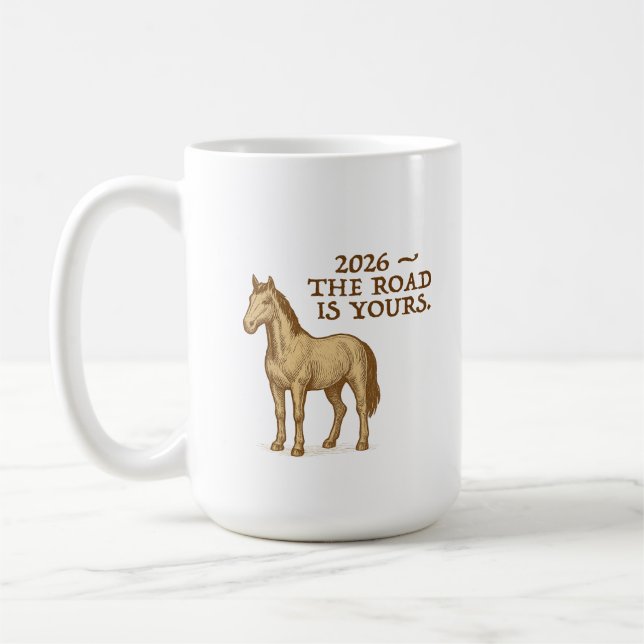 Graverat glas med häst och text kaffemugg (Vänster)