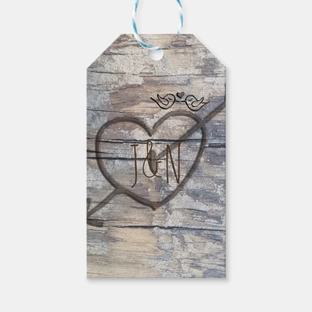 Graverat hjärta & Murarburkar Kärleksfåglar Bröllo Presentetikett (Framsidan)