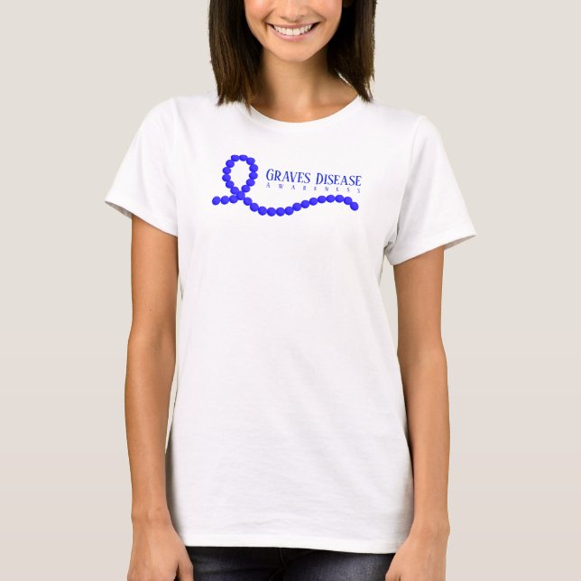 Graves Disease Awareness Blue Ribbon Pärlor T Shirt (Framsida)
