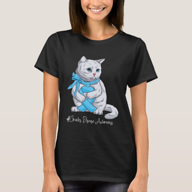 Graves Disease Awareness Month Light Blue Ribbon C T Shirt (Framsida)