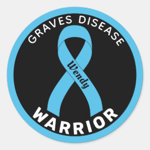 Graves Disease Warrior Ribbon Black Round Sticker Runt Klistermärke