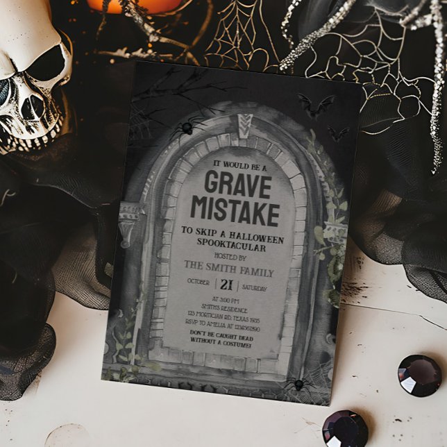 Graveyard Halloween fest Inbjudningar (Tombstone Grave Mistake Halloween Party Invitation)