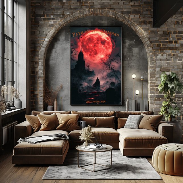 Graveyard med blodmåne Halloween med mörk kappa Poster (Skapare uppladdad)