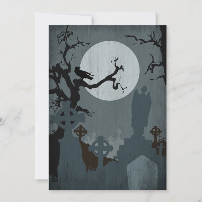 Graveyard och Full Moon för Halloween Inbjudningar (Framsida)