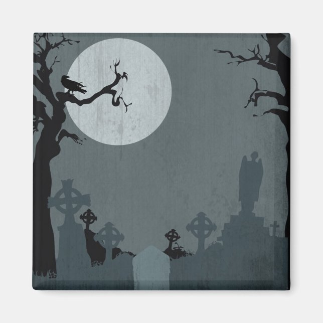 Graveyard och Full Moon för Halloween Magnet (Framsidan)