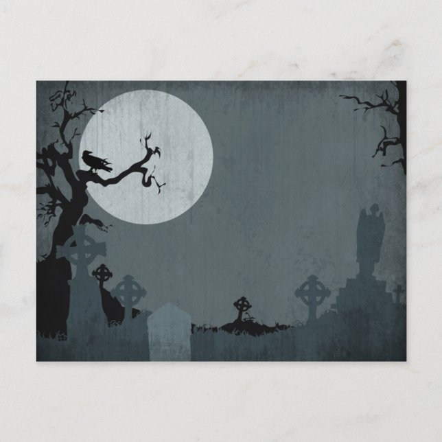 Graveyard och Full Moon för Halloween Vykort (Framsida)