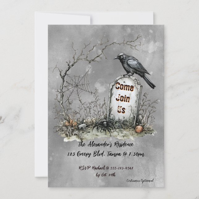 Graveyard Raven Anpassningsbar Elegant Inbjudningar (Framsida)