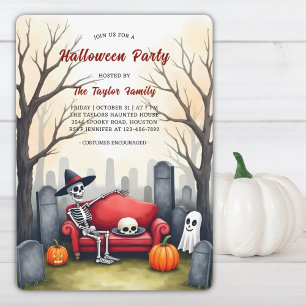 Graveyard Skeleton Ghost Costume Halloween fest Inbjudningar