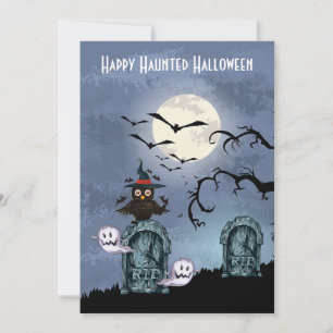 Graveyard Spöken Uggla Full Moon Halloween Inbjudningar