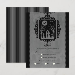Graveyard Vows Svart & Grå Gotisk Bröllops-RSVP Inbjudningar
