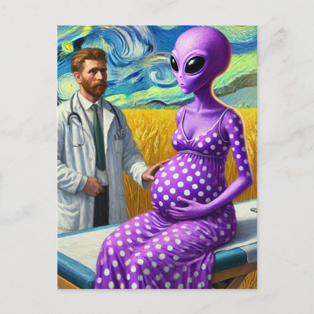 Gravid Alien i Wheat Fält Dr Van Gogh Vykort (Framsida)