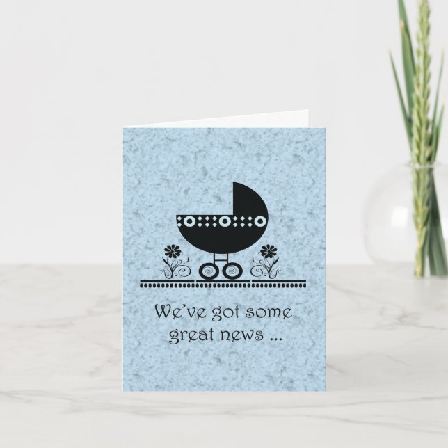 Gravid Announement Blue Baby Buggy Meddelande (Framsida)