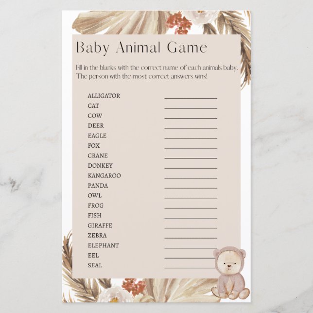 Gravid Baby Shower Baby djur-spel (Framsida)