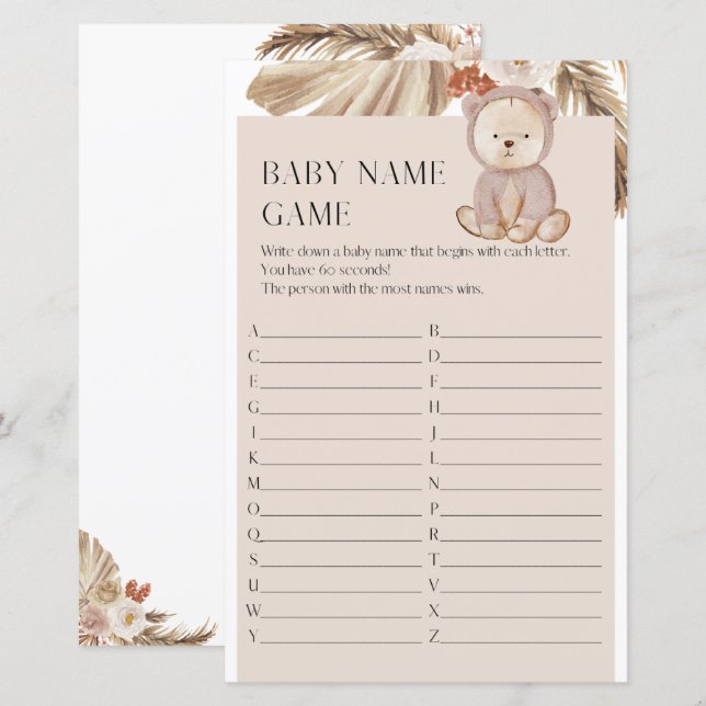 Gravid Baby Shower Namn-spel (Fram/baksida)