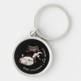 Gravid Baby Sonogram Ultrasound Photo New mamma Rund Silverfärgad Nyckelring