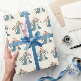 Gravid, bläck, Mor Mary Gift Wrap - Blommigt Presentpapper