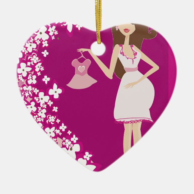 gravid brunettkvinna julgransprydnad keramik (Framsidan)