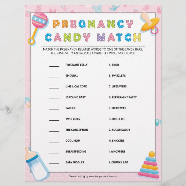 Gravid Candy Match [Baby Basics Rosa] Brevhuvud (Framsida)