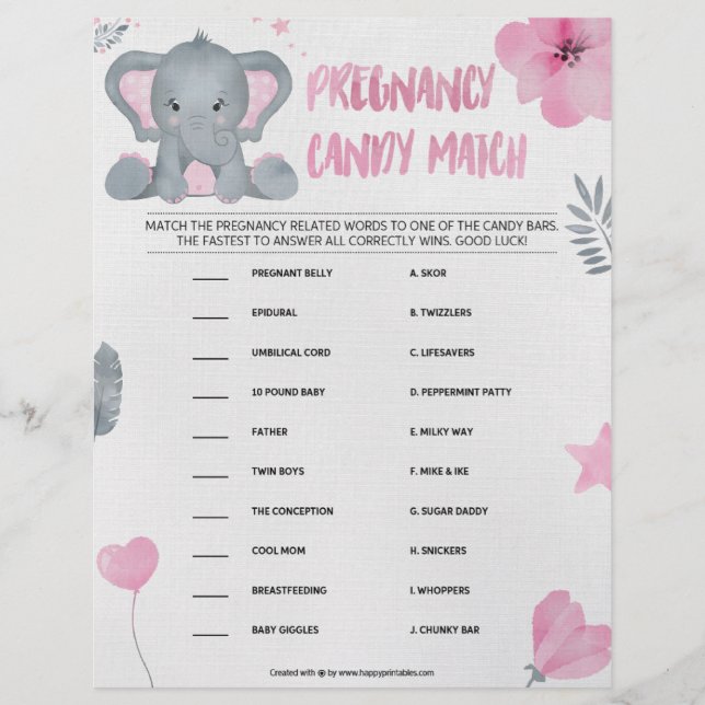 Gravid Candy Match [Baby Elephant [Rosa]] Brevhuvud (Framsida)