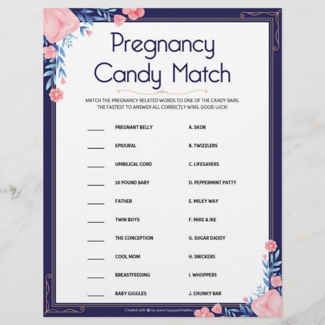 Gravid Candy Match [Blommigt Ram] Brevhuvud (Framsida)