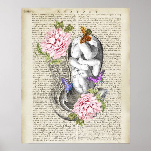 Gravid Fetus Uterus Anatomy Blommigt OBGYN Decor Poster (Framsidan)
