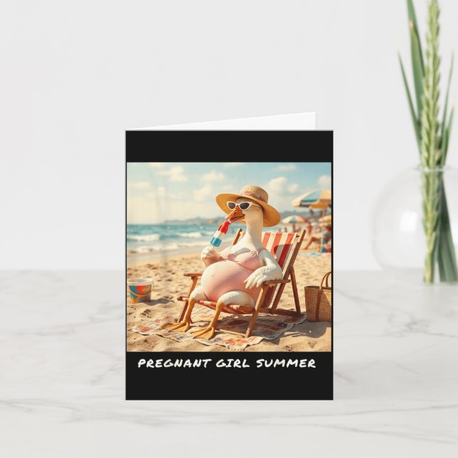Gravid flicka sommar gås strand  kort (Framsida)