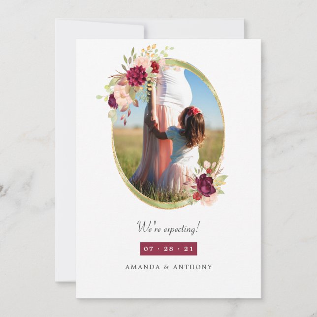 Gravid för burgundisk och  geometrisk Blommigt Meddelande (Framsida)