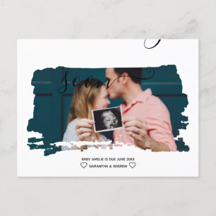 Gravid för fotografi av modern skriptpenseltypogra meddelande vykort