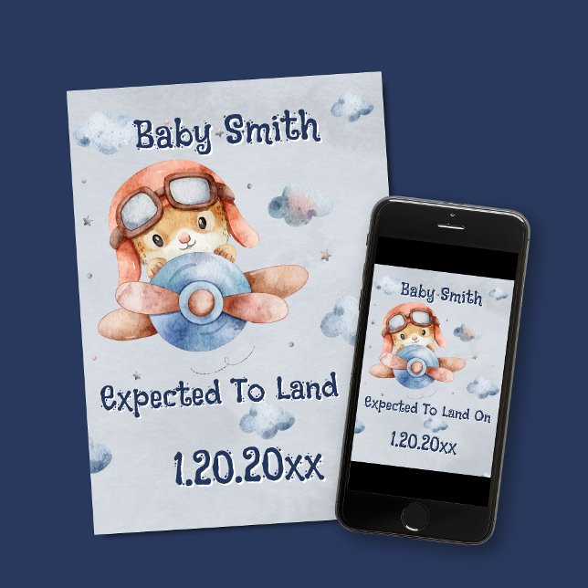 Gravid för ljudflygplanslandning meddelande (Cute Baby Boy Airplane Pregnancy Announcement)