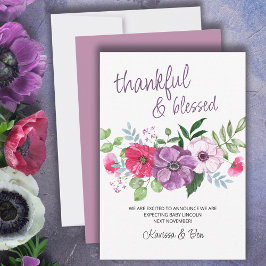 Gravid för tacksam och välsignad Lila Rosa Flowers Meddelande