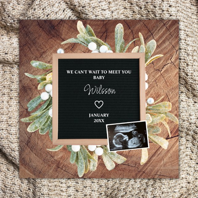 Gravid från Winter Wandeans Brev Board Sonogram Meddelande (pregnancy announcement winter wreath ultrasound photo sonogram we can't wait to meet you)