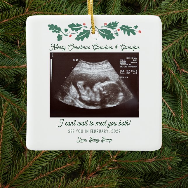 Gravid Julgran Decor Ultrasound Baby Julgransprydnad Keramik (Merry Christmas Grandma and Grandpa Pregnancy Announcement Sonogram Scan Photo Ceramic Ornament)